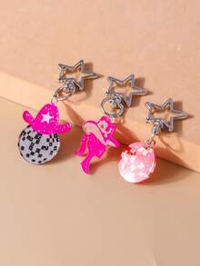 3pcs Women's Hat Design Led Light & Pentagram Shaped Keychain For Daily Use - Multicolor - View 1