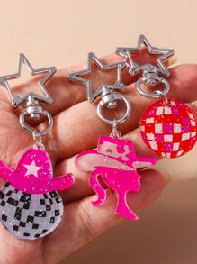 3pcs Women's Hat Design Led Light & Pentagram Shaped Keychain For Daily Use - Multicolor - View 3