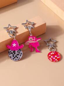 3pcs Women's Hat Design Led Light & Pentagram Shaped Keychain For Daily Use - Multicolor - View 2