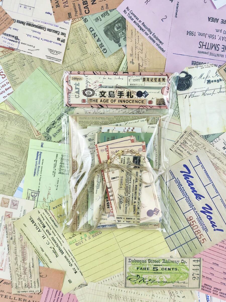 1 Pack 100 Colorful Journaling Papers With Vintage Alphabet Stickers, Non-Sticky Collage Supplies For Bullet Journaling - Multicolor - View 1