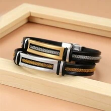 1 件時尚不鏽鋼矽膠鏤空手鐲適合男士日常佩戴 - 2 - 查看 6