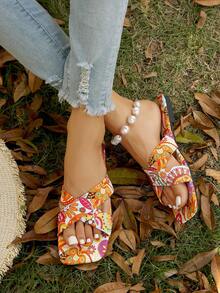 女式時尚平底休閒室內外拖鞋,布料材質