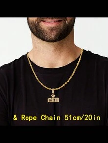 1Pc Men's Funky Personalized Necklace With Crown CEO Fake Diamond Pendant-Fashion Iced Out Rope Chain - Gold - View 2