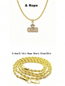 1Pc Men's Funky Personalized Necklace With Crown CEO Fake Diamond Pendant-Fashion Iced Out Rope Chain - Gold - View 5
