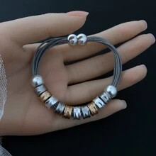 HaiDiLa 一條時尚簡約氣質輕奢度假風格pu繩磁吸串珠女士手鍊,適用於日常、假日、宴會。