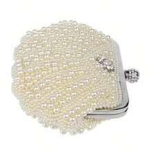 Shell Design Women Evening Bags Beaded Handmade Diamonds Shoulder Messenger Bag Crystal Wedding Evening Bag Beading Necklace Earrings Diamonds Elegant Bracelet Sets Wedding Bridal , Luxury Evening Clutch Bag Set,Glamorous Gift Set For Women - Beige - View 6