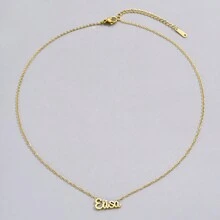 1條鍍金不鏽鋼閃亮表面英文字母項鍊,時尚個性化設計,適合男女、情侶、街頭、日常上下班、派對穿著