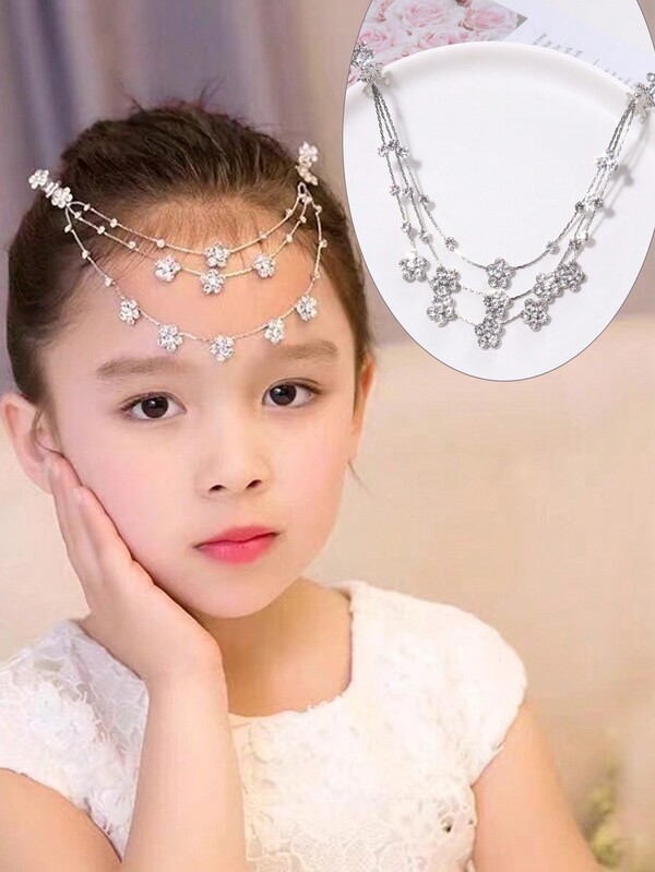 1pc Girl's Rhinestone Flower Forehead Chain Clip, Suitable For Birthday Party SHEIN USA