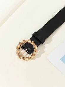 亮金色扭紋圓扣新潮時尚女士腰帶,適合送禮、各種聚會、聚會、休閒娛樂場所