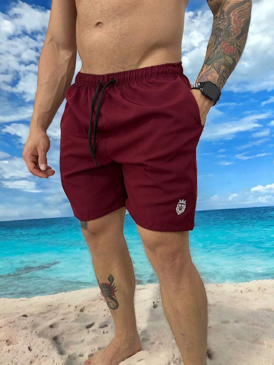 Men Beach Shorts - 紫紅色 - 查看 1
