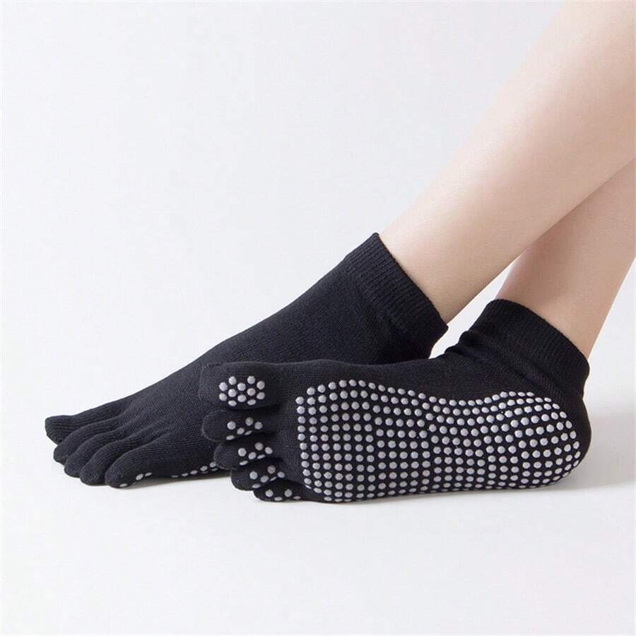 1 Paire De Chaussettes De Yoga Antidérapantes Avec Séparateurs D'orteils Et Poignées Pour Améliorer L'équilibre Et La Flexibilité Des Femmes