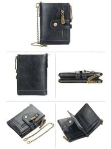 محفظة رجالية بمطوية مزدوجة من الجلد محفظة مع حامل بطاقات وسلسلة مضادة للسرقة، جيب سحاب معتدل للعملة، مع نافذة لبطاقة الهوية، هدايا للرجال. محفظة صغيرة، محفظة رجالية من الجلد محفظة RFID