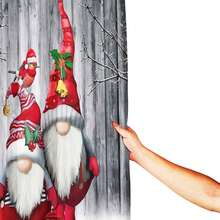 1入組聖誕節禮物淋浴簾 - 2入組聖誕侏儒浴室淋浴簾，可愛的聚酯纖維材質配有12個塑料鉤子，70.8寬x 70.8高