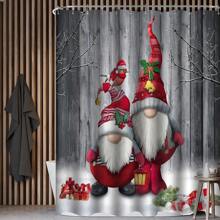 1入組聖誕節禮物淋浴簾 - 2入組聖誕侏儒浴室淋浴簾，可愛的聚酯纖維材質配有12個塑料鉤子，70.8寬x 70.8高