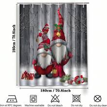 1入組聖誕節禮物淋浴簾 - 2入組聖誕侏儒浴室淋浴簾，可愛的聚酯纖維材質配有12個塑料鉤子，70.8寬x 70.8高