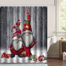 1入組聖誕節禮物淋浴簾 - 2入組聖誕侏儒浴室淋浴簾，可愛的聚酯纖維材質配有12個塑料鉤子，70.8寬x 70.8高