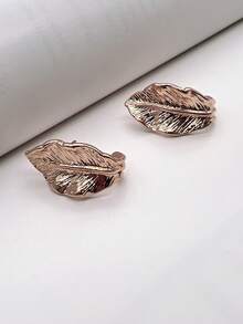 高金屬質感 3d 對稱葉形耳環 - 金色 - 查看 3