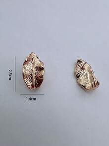 高金屬質感 3d 對稱葉形耳環 - 金色 - 查看 4