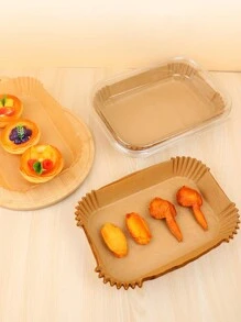 50pcs Rectangle Air Fryer Parchment Paper Liners, Silicone Coated Non-stick Baking Sheets For Large Square Fryers - Brown - View 6