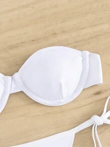 Women's Bandeau Push-Up Bra & Thong Sexy Bikini Set, Sports Two-Piece Separated Bikini Summer Beach - White - View 3