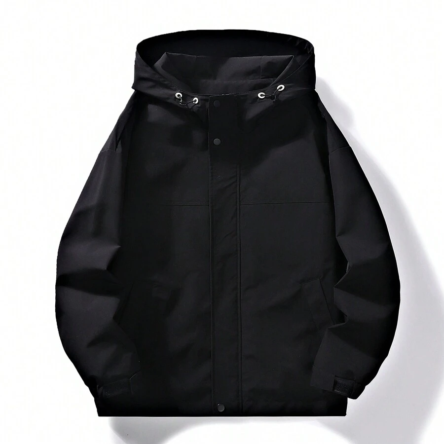 Men's Solid Color Hooded Drawstring Sports Jacket