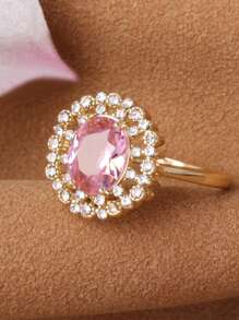 1 件淡黄色镀铜锆石花形戒指，女士优质花形戒指，3 种颜色可选 - 金黃色 - 查看 8