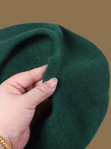 1 件女士黑色针织日式文艺复古贝雷帽，适合日常使用 - 綠色 - 查看 6