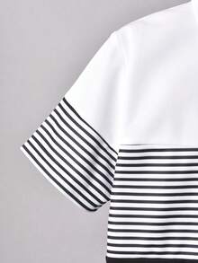 男童休闲条纹Polo衫和纯色短裤套装（2件套），春夏款 - 黑與白 - 查看 4