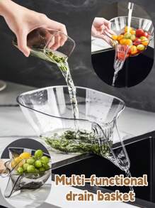 1pc Kitchen Basket Multi-functional Drain Basket Large Capacity Washing Basket Dry and Wet Separation Fruit Tray - Multicolor - View 1