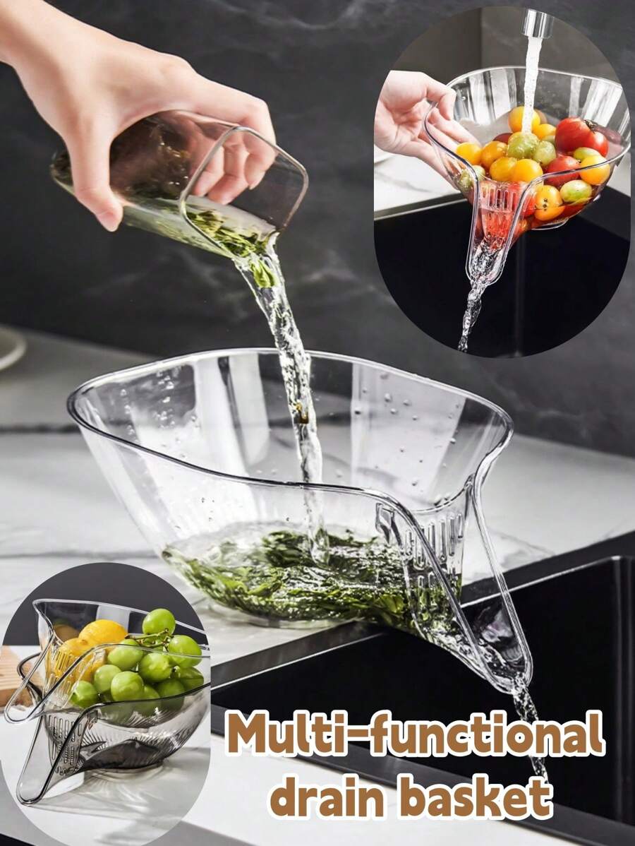 1pc Kitchen Basket Multi-functional Drain Basket Large Capacity Washing Basket Dry and Wet Separation Fruit Tray - Multicolor - View 1