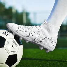 黑白對比簡約設計高幫足球鞋ronaldo釘鞋,適用於男女 - 彩色 - 查看 4