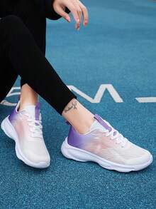 女士網眼透氣運動鞋,輕便、休閒旅遊跑鞋,柔軟鞋底 - 淡紫色 - 查看 2