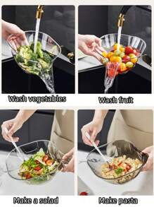 1pc Kitchen Basket Multi-functional Drain Basket Large Capacity Washing Basket Dry and Wet Separation Fruit Tray - Multicolor - View 3