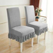 一個灰色的玉米絨彈性全季椅套 - 灰色 - 查看 8