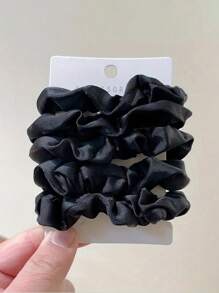 5pcs Shiny Satin Hair Scrunchies,Women Solid Satin Casual Scrunchies, For Daily Life,Maillard,Silk Scrunchies,Fashionable Outfit,Fashion Glasses,Home Life,Ornaments Accessories - Black - View 3
