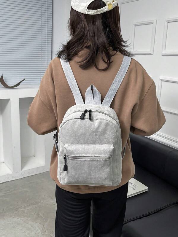 Mochila Minimalista De Veludo Cotelê De Cor Lisa