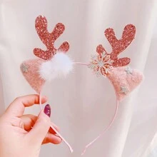 1 件裝女孩聖誕鹿角裝飾髮帶 - 粉色 - 查看 3