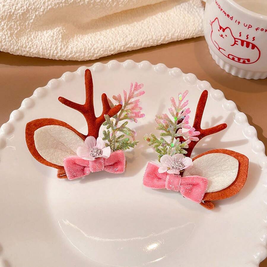 1 đôi Của phụ nữ Hình hoa Màu hồng Bowknot Phụ kiện tóc - Nhiều màu - Xem 1