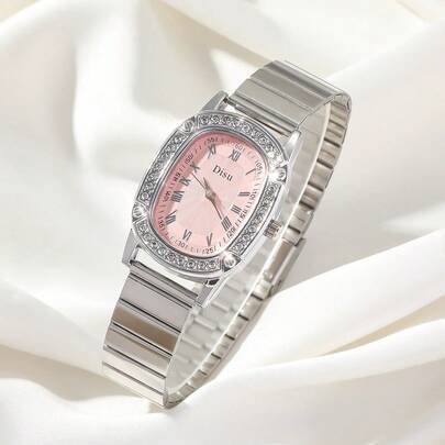  Đồng hồ đeo tay bằng thép không gỉ bằng thép không gỉ dành cho nữ của Disu Đồng hồ thạch anh kim cương giả thời trang cổ điển với mặt số hình bầu dục. Thích hợp để mặc hàng ngày trong kỳ nghỉ Làm quà tặng cho học sinh đi học trở lại