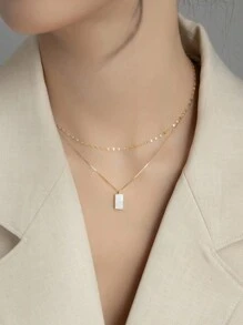 1pc Stainless Steel Geometric Multilayer Necklace With Luxurious High-end Feeling, Suitable For Daily Wear In Autumn And Winter - Gold - View 2