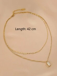 1pc Stainless Steel Geometric Multilayer Necklace With Luxurious High-end Feeling, Suitable For Daily Wear In Autumn And Winter - Gold - View 3