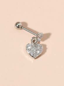 1pc Heart Shaped Zirconia Stainless Steel Ear Studs, Simple And Exquisite Style - Silver - View 1