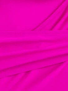 Women One Shoulder Hollow Out Athletic One Piece Swimsuit - Hot Pink - View 4