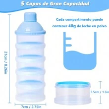 Dispensador de Leche en Polvo Portátil,5 Capas Dispensador Leche en Polvo de Apilable de Dosificador,Alta Capacidad Adecuado para Leche en Polvo,Dulce,Frutas - Azul - Ver 2