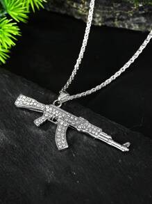 1 pièce Collier pendentif de fusil d'assaut AK47 créatif mode punk rétro avec strass, convient pour le port quotidien des hommes, super cadeau pour lui