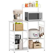 DlandHome 4-Tier Kitchen Baker's Rack Utility Microwave Stand With 5 Hooks, Metal Storage Shelves, White - 白色的 - 查看 7