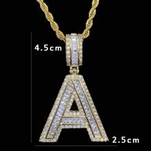 1 件長方形首字母項鍊女式單字母吊墜方晶鋯石嘻哈時尚首飾 - 金色 - 查看 2