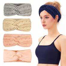 冬季女頭帶針織運動護耳套歐美風交叉壓克力編織頭帶髮帶髮型梳妝台
