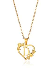 1pc Fashionable Stainless Steel Alphabet & Heart & Flower Design Necklace, Suitable For Women's Parties And Festivals, Jewelry Gift Valentines,Mom,Mother,Mother's Day,Gift