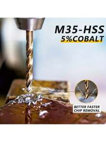 13/60入組鈷M35高速鋼扭鑽鉆頭套裝，扭轉長度，適用於金屬、鑄鐵和木塑材料，附帶金屬存儲盒 - 黑色 - 查看 11